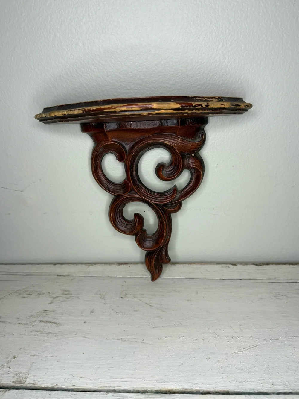 Hand carved Solid Wood Floral Design Wall Mounted Floating Shelf Bracket Burnt